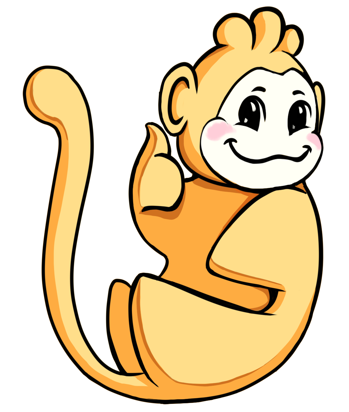 Luffy, Miaru's golden monkey mascot, giving a thumbs up