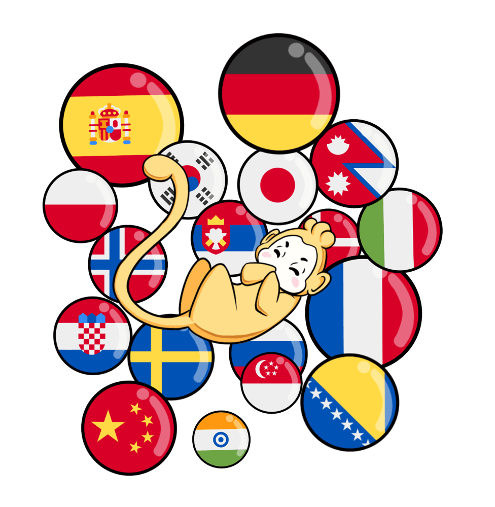 Luffy resting among flag bubbles from around the world